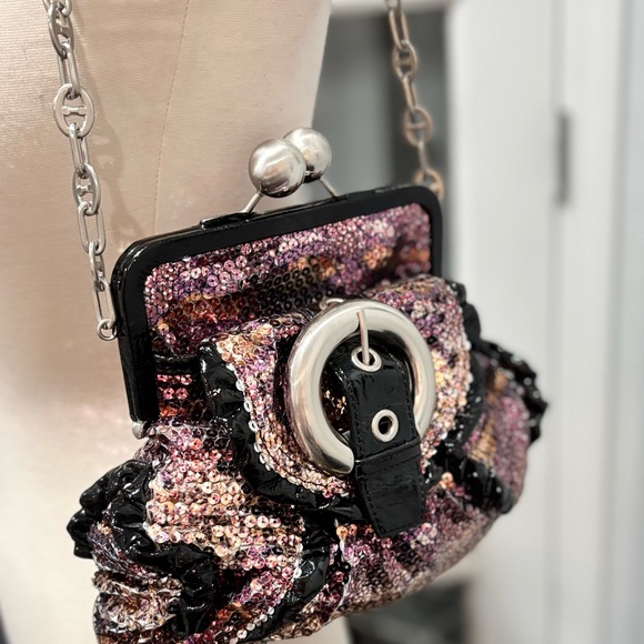 Rampage Vintage Black Patent Leather Sequin Statement Bag - Picture 6 of 9